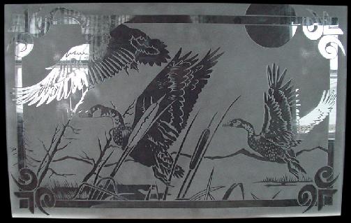 Original Geese flying design frosted onto glass