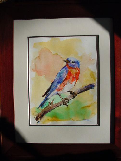 "whimsical bluebird" original watercolor